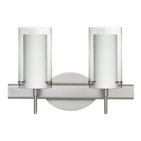 Besa Lighting Pahu 4 Vanity, Clear/Opal, Satin Nickel Finish, 2x40W Halogen 2SW-C44007-SN